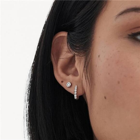 8-Pair Silver Stud Earring Set – Minimalist Hypoallergenic Cubic Zirconia - Picture 3 of 5